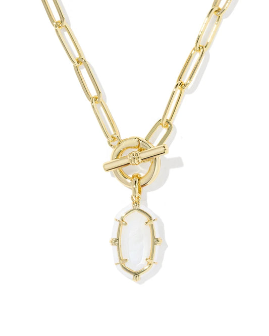 KENDRA SCOTT ELISA ENAMEL LINK AND CHAIN NECKLACE GOLD WHITE MOTHER OF PEARL