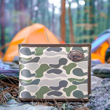 ZEP-PRO BASS MEN'S BIFOLD OLD SCHOOL CAMO LEATHER WALLET.