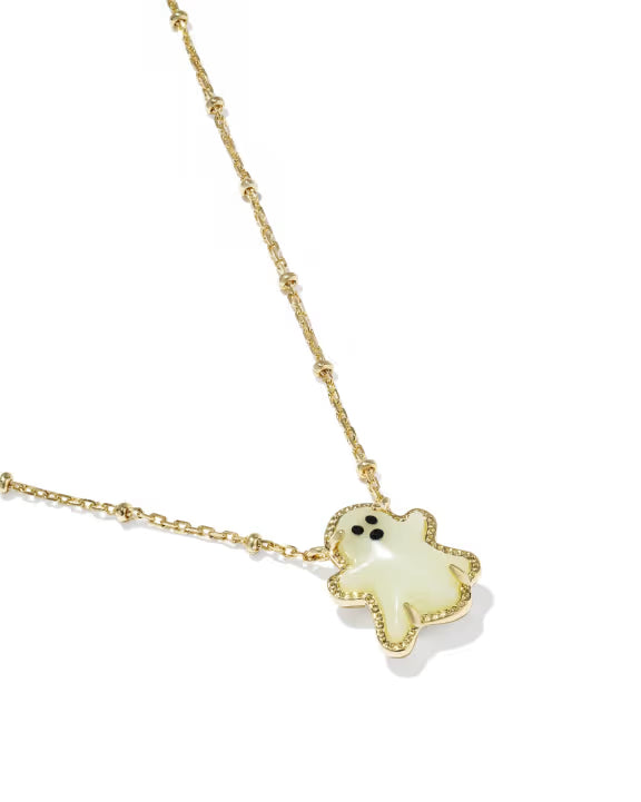 KENDRA SCOTT GHOST SHORT PENDANT NECKLACE GOLD WHITE GLOW IN THE DARK GLASS