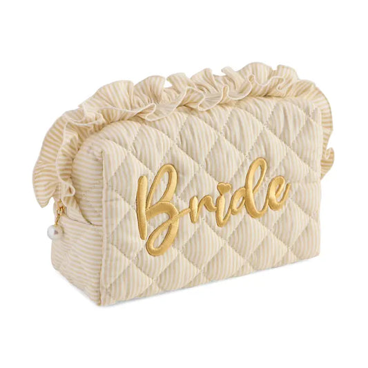 Shiraleah Ruffle "Bride" Large Zip Pouch, Beige