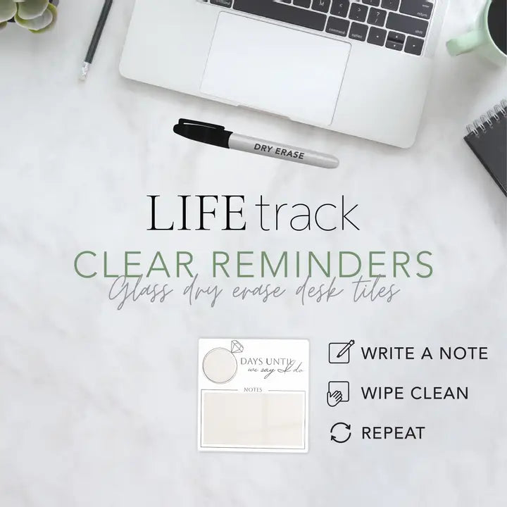 Clairmont & Co. Wedding Countdown, Dry Erase Glass Tile, Desk Notes