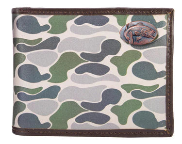 ZEP-PRO BASS MEN'S BIFOLD OLD SCHOOL CAMO LEATHER WALLET.