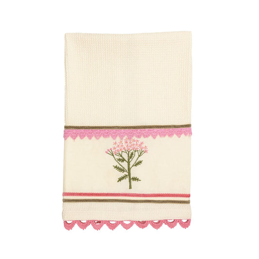 MUD PIE PINK FLORAL EMBROIDERED WAFFLE TOWEL