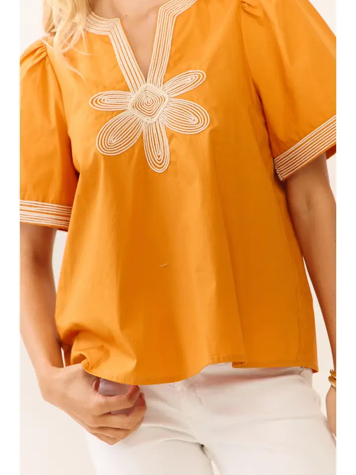 Oddi Embroidered Floral Motif Blouse-Persimmon