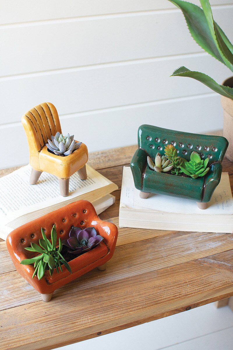 Kalalou Ceramic Sofa and Chair Planters