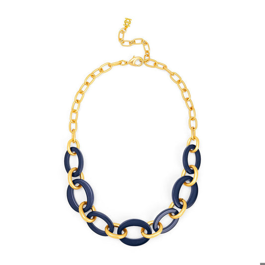 ZENZII Resin Oval Link Matte Gold Collar Necklace-Navy