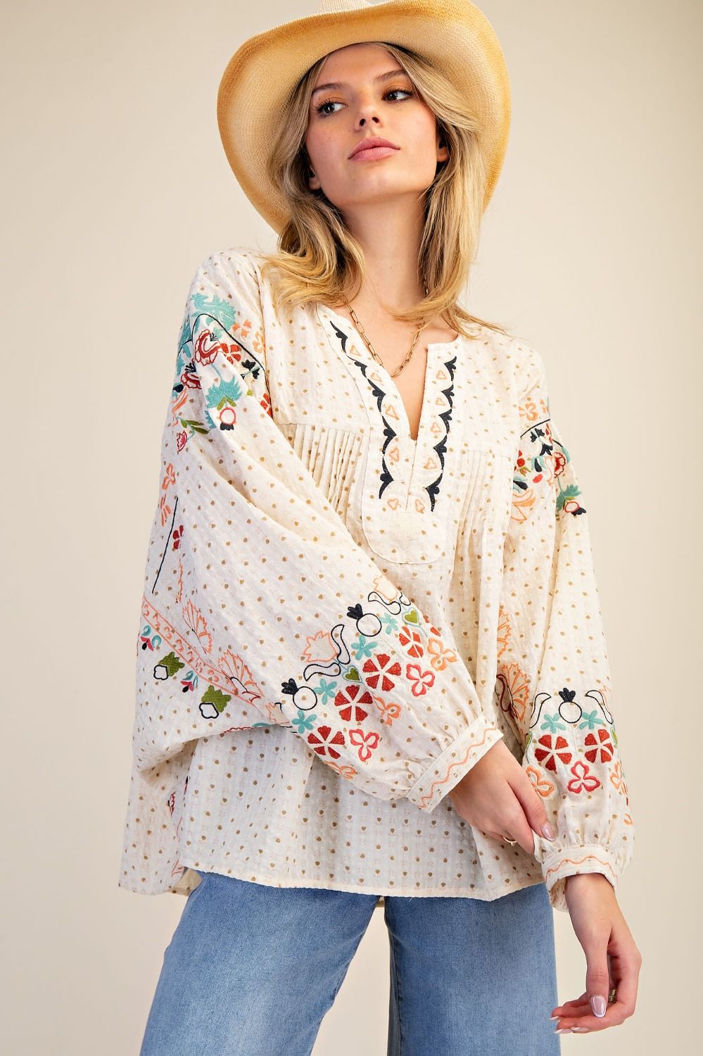 EASEL EMBROIDERY DETAILING BLOUSE