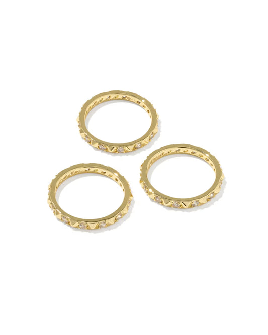 KENDRA SCOTT FATE RING SET OF 3 GOLD WHITE CZ