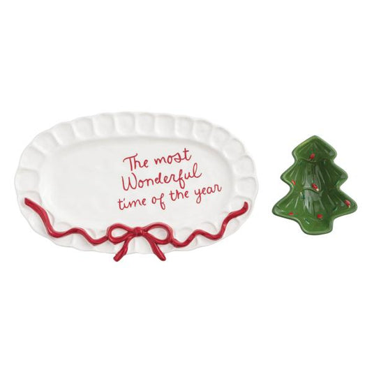 MUD PIE CHRISTMAS BOW TIDBIT & PLATTER SET