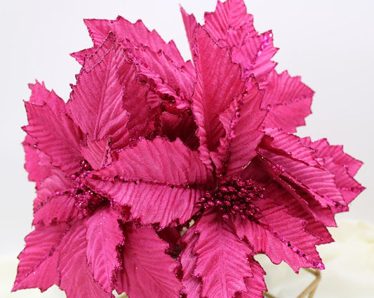 Trade Cie Hot Pink Glittered Poinsettia Stem