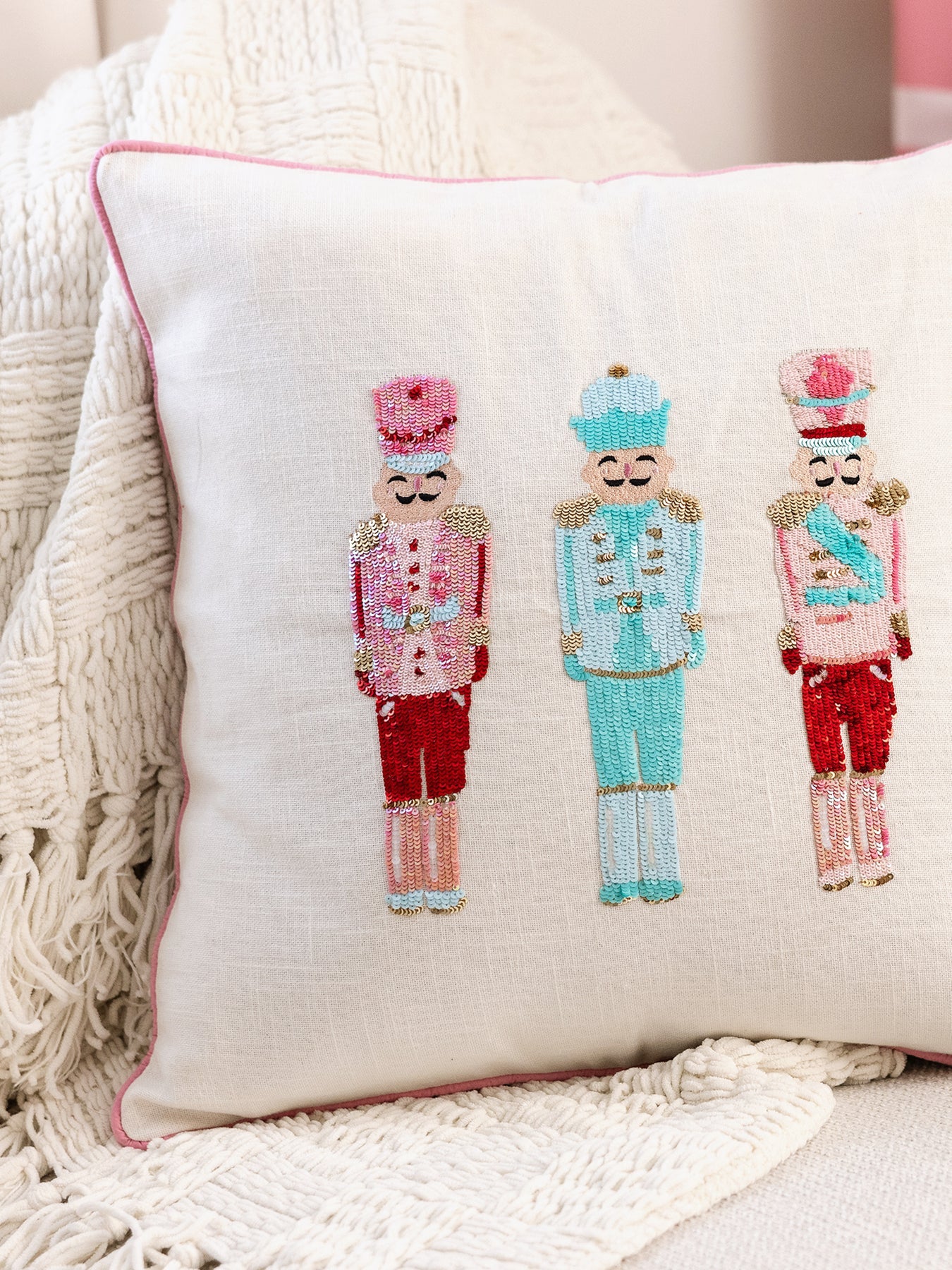 Mary Square Square Pillow | Sequin Nutcrackers