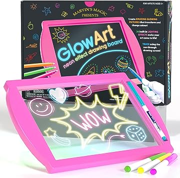 Marvin's Magic - Glow Art Unique Craft Kit | Light Up Kids Art Set | Includes Neon Effect Drawing Board with A Built-in Stand and 4 Fluorescent Magic Pens