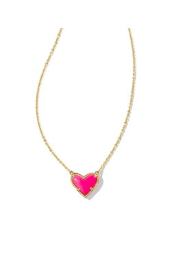 KENDRA SCOTT ARI HEART SHORT PENDANT NECKLACE GOLD NEON PINK MAGNESITE