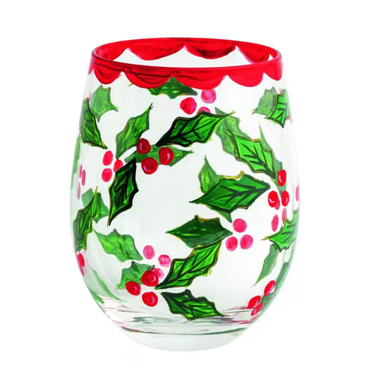 MUD PIE HOLLY PAINTED WINE GLASS