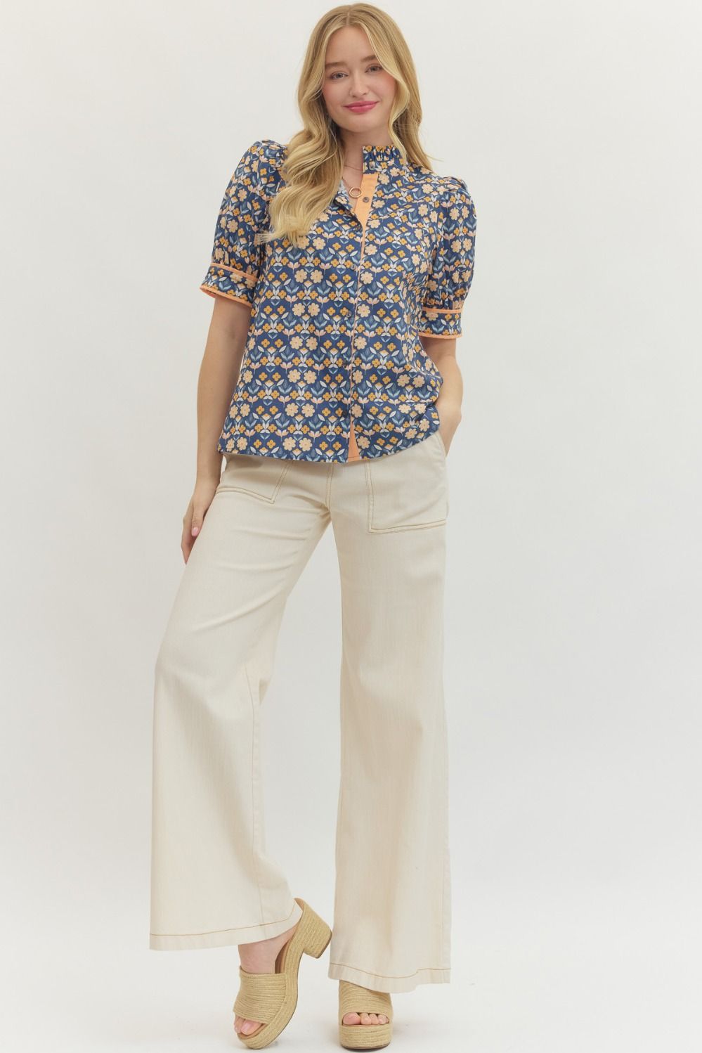 Entro Navy Floral Top