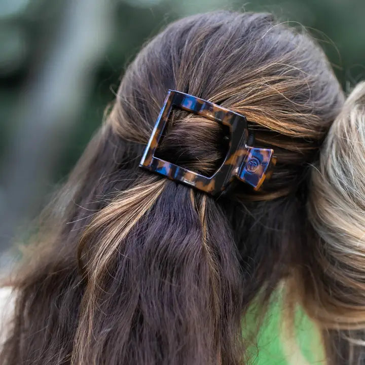 Teleties Square Flat Hair Clip | Med. | Tortoise