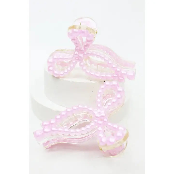 Love and Repeat Pearl Ribbon Bow Mini Jaw Hair Clip