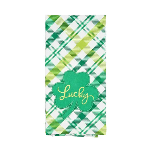 St. Patrick's Day Lucky Clover Green Plaid Kitchen Towel