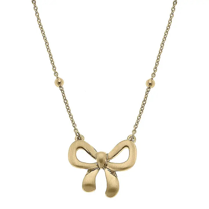Canvas Style Rosalie Bow Pendant Necklace in Worn Gold