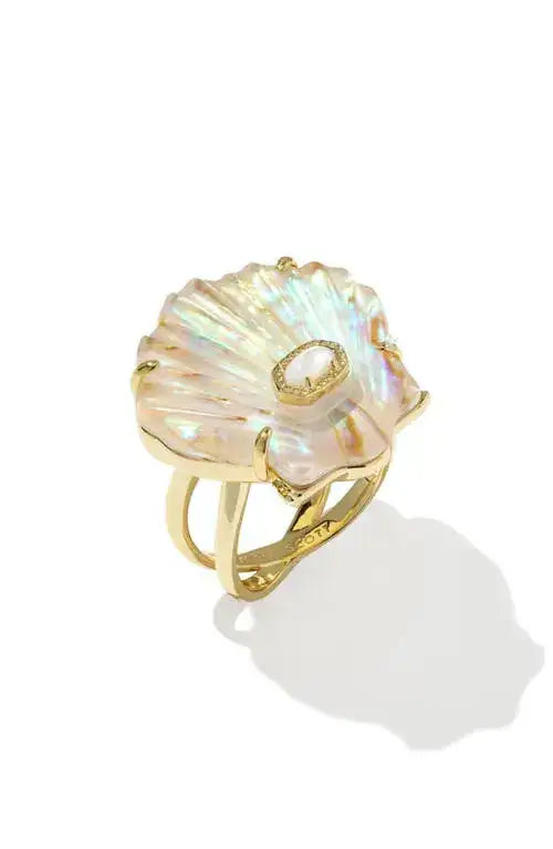 KENDRA SCOTT LUCIA SHELL COCKTAIL RING GOLD IRIDESCENT ABALONE