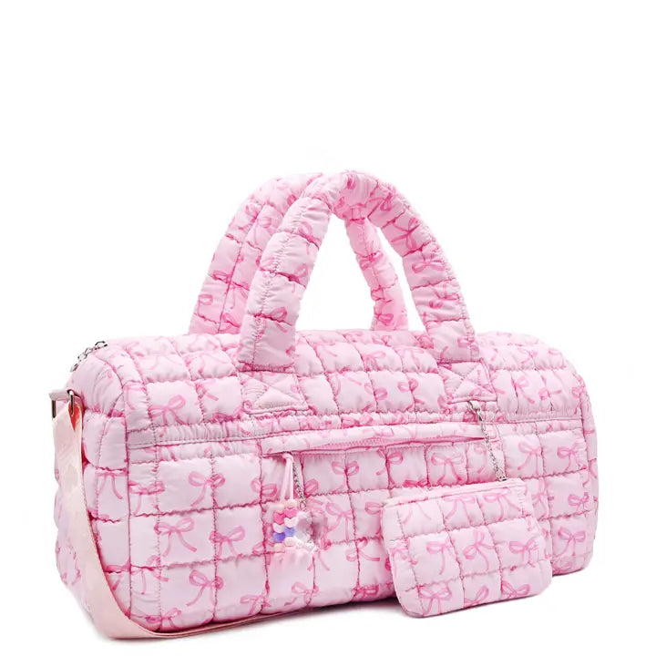 OMG Accessories Quilted Scrunchies Bow Printed Large Duffle Bag