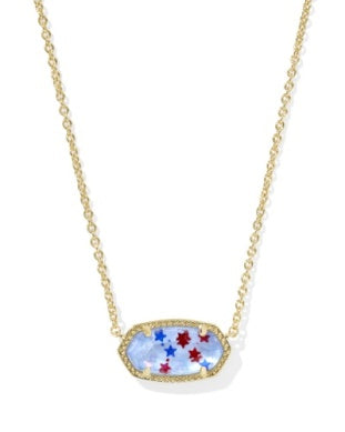 KENDRA SCOTT ELISA PENDANT NECKLACE GOLD RED WHITE BLUE STAR ILLUSION