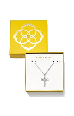 KENDRA SCOTT BOXED CROSS CRYSTAL PENDANT NECKLACE SILVER WHITE CRYSTAL