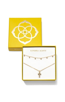 KENDRA SCOTT AMELIA CROSS NECKLACE GIFT SET GOLD WHITE CRYSTAL