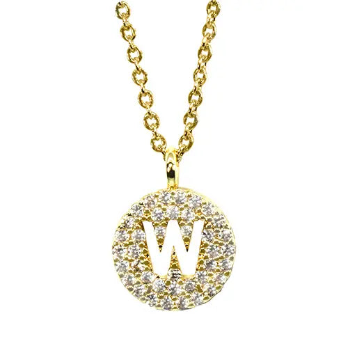 Maya J Yellow Initial Cut Out Pave Disc Necklace-W