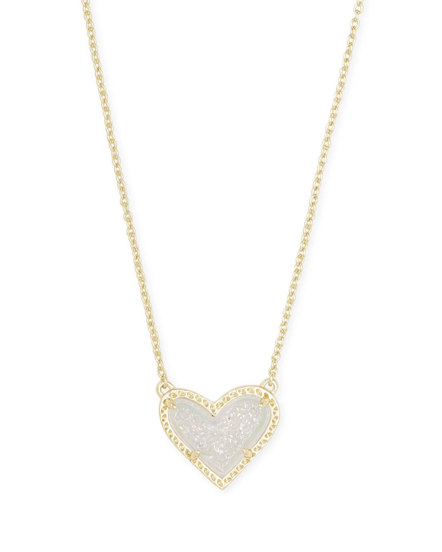 Kendra Scott Ari Heart Gold Pendant Necklace in Iridescent Drusy