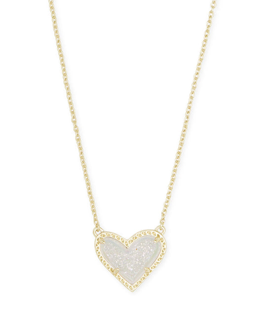 Kendra Scott Ari Heart Gold Pendant Necklace in Iridescent Drusy