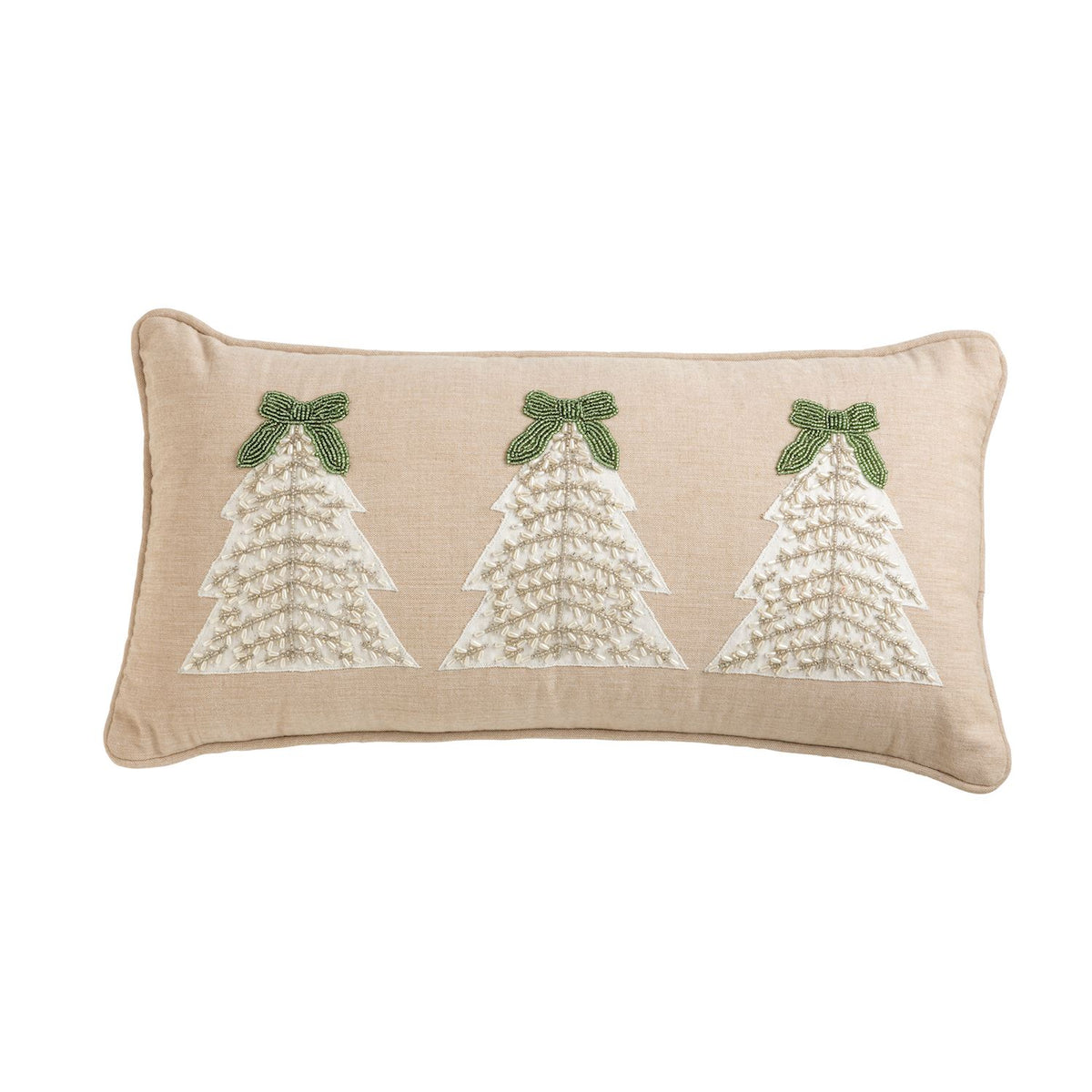 MUD PIE LUMBAR WHITE CHRISTMAS BEADED PILLOW