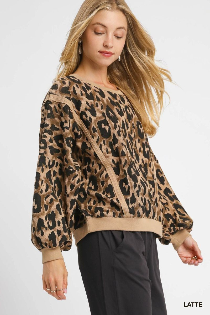 Umgee Leopard Print Pullover Sweatshirt