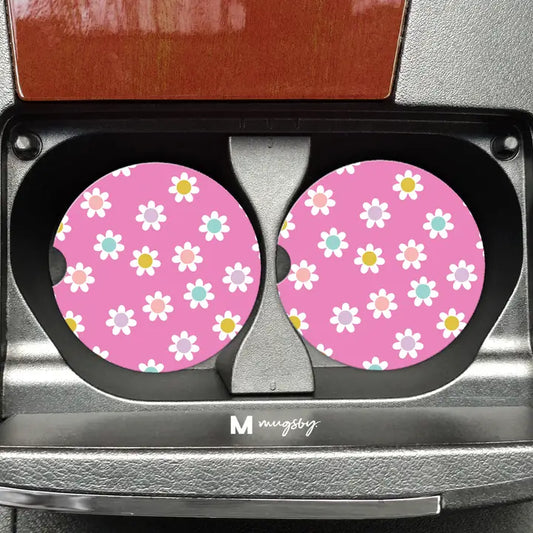 Mugsby Flower Power Retro Pink Car Coasters