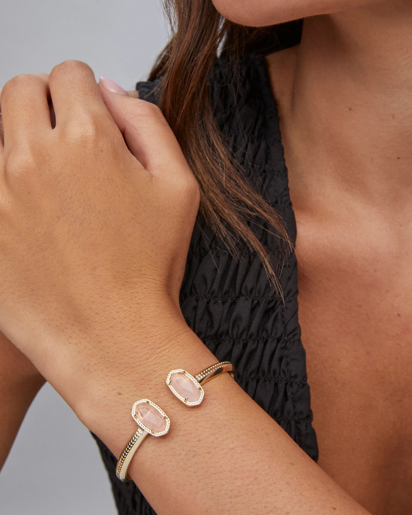 Kendra Scott Elton Gold Cuff Bracelet in Rose Quartz