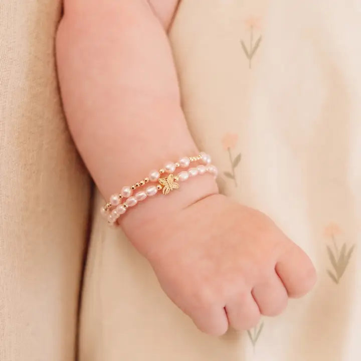 Cherished Moments 14K Gold-Plated Pink Pearl Baby or Girls Bracelet