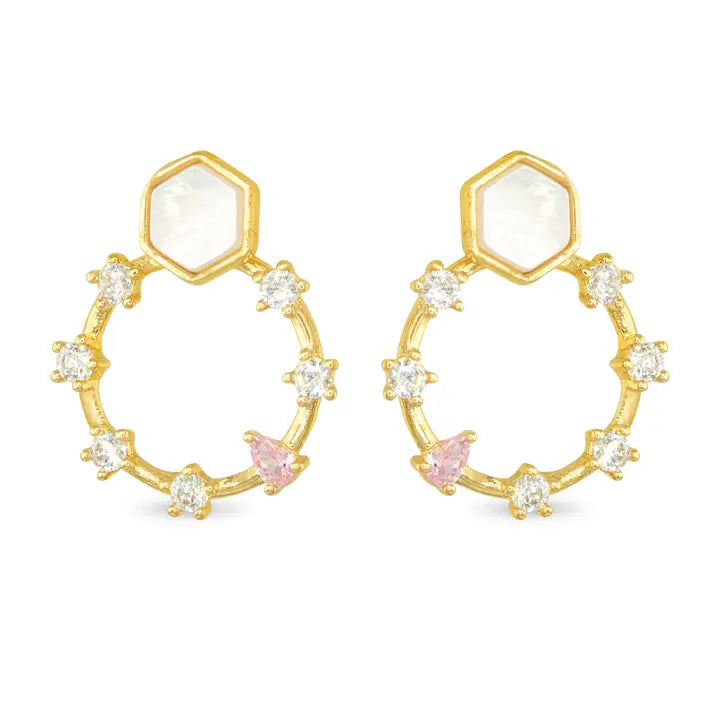 Amanda Blu Gold Cz & Mop Flat Disk Earrings