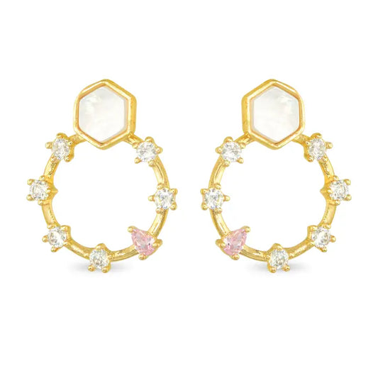 Amanda Blu Gold Cz & Mop Flat Disk Earrings
