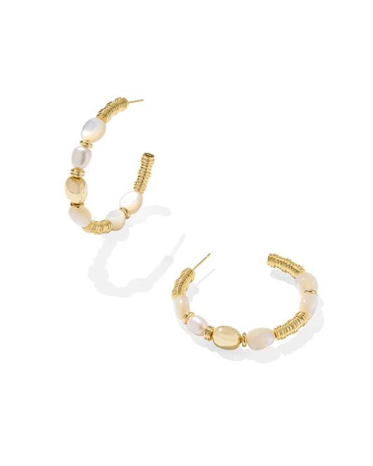 Kendra Scott Melody Gold Beaded Hoop Earrings in Freshwater Cultured