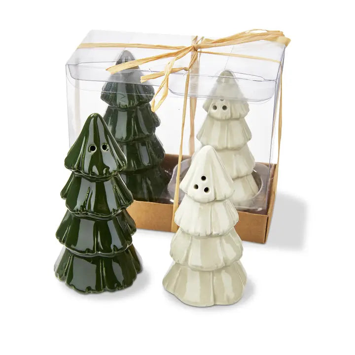 tag White and Green Ceramic Pine Tree Salt Pepper Shaker Set