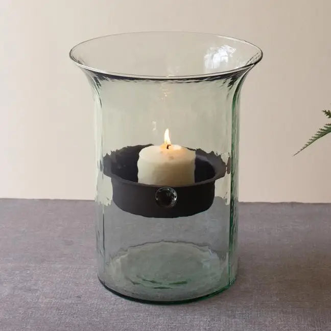 Kalalou Original Glass Candle Cylinder W Rustic Insert - Small