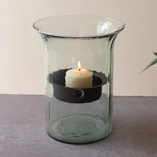 Kalalou Original Glass Candle Cylinder W Rustic Insert - Small