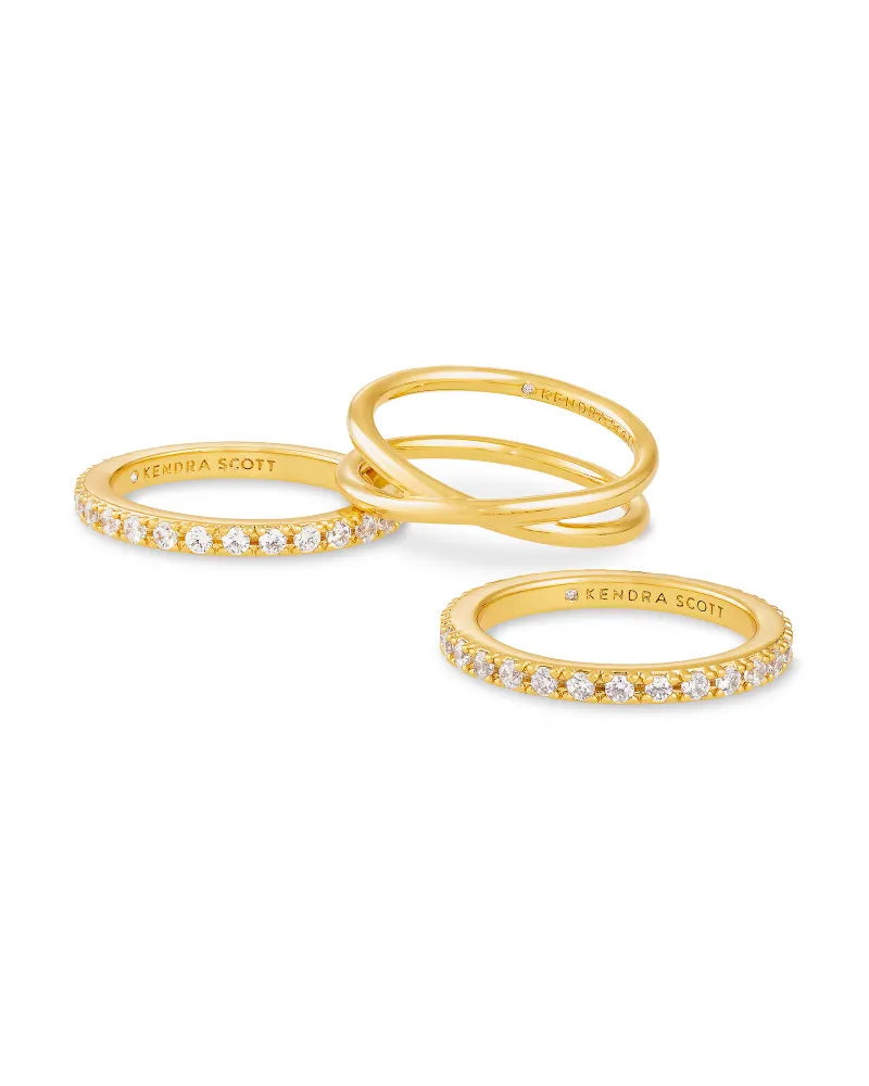 Kendra Scott Livy Gold Rings Set of 3 in White Crystal