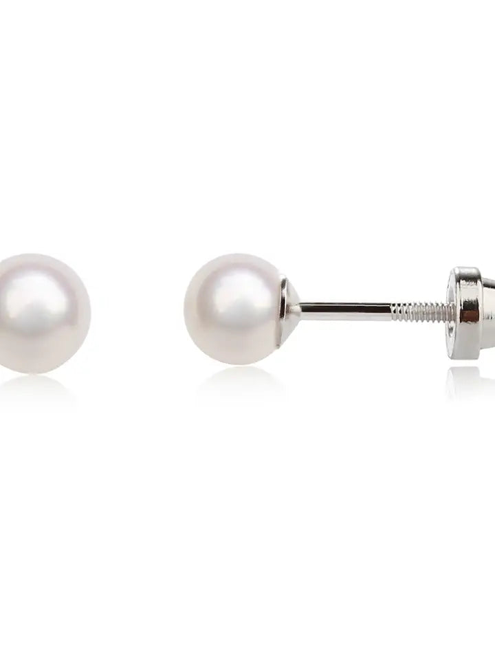 Cherished Moments Sterling Silver Screw-Back White Pearl Earrings For Children