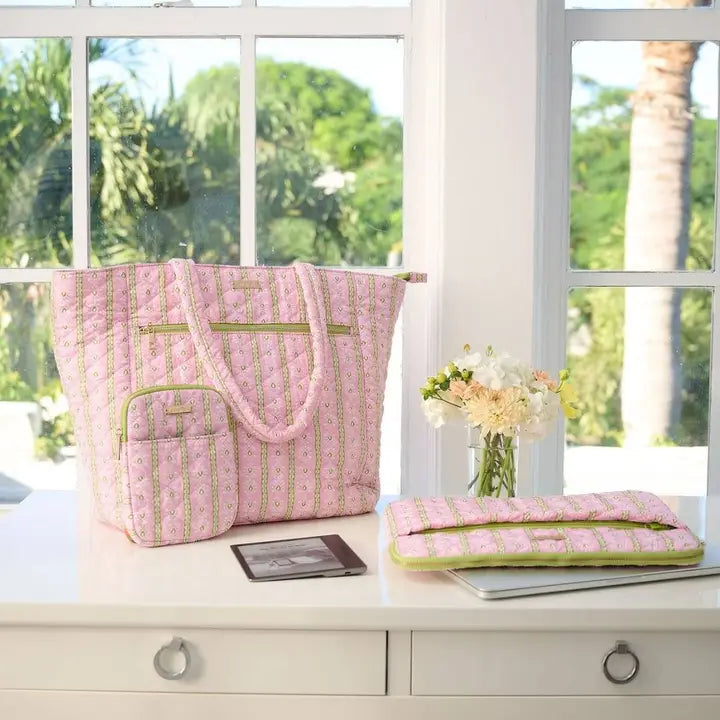 Laura Park Designs Rosemary Stripe Pink Quilted Laptop Case