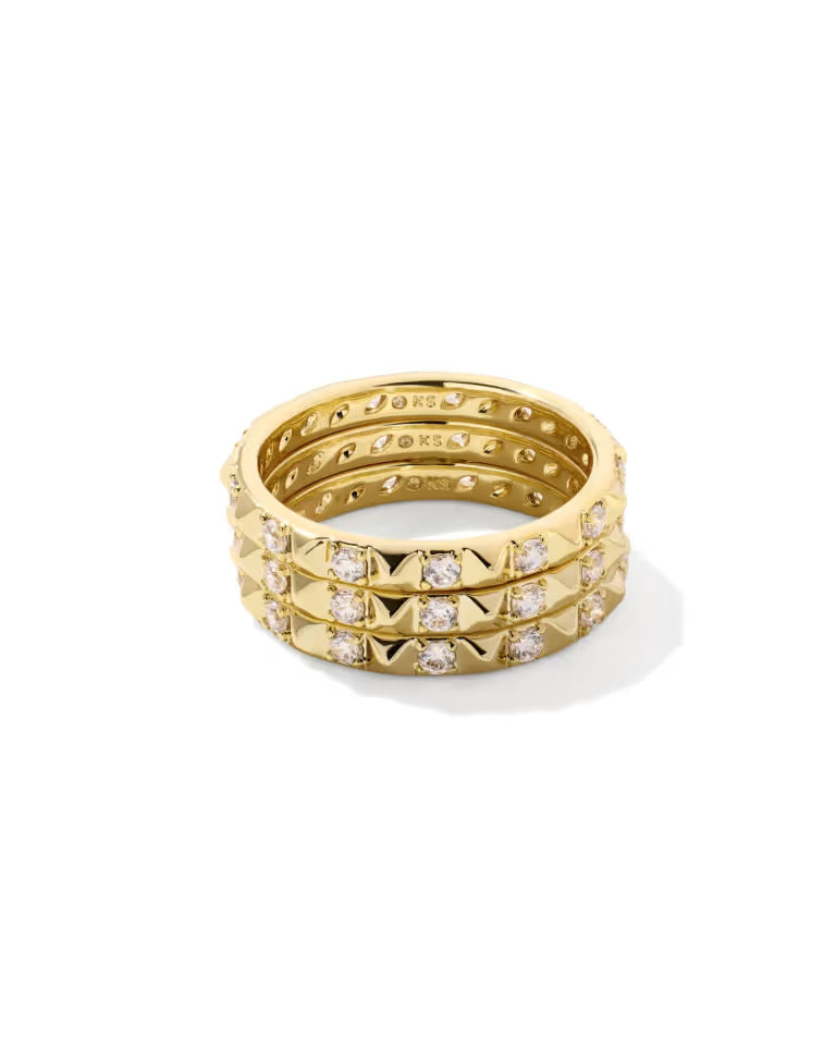 KENDRA SCOTT FATE RING SET OF 3 GOLD WHITE CZ
