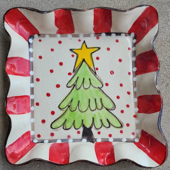 Heartfelt Traditions Medium Square Tray (Rw Tree Red Dots)