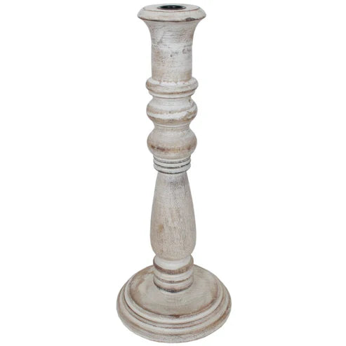 Candle Holder Wood Taper 15"H White Wash