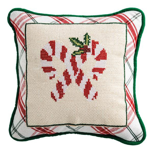 MUD PIE NEEDLE POINT CANDY CANE PILLOW