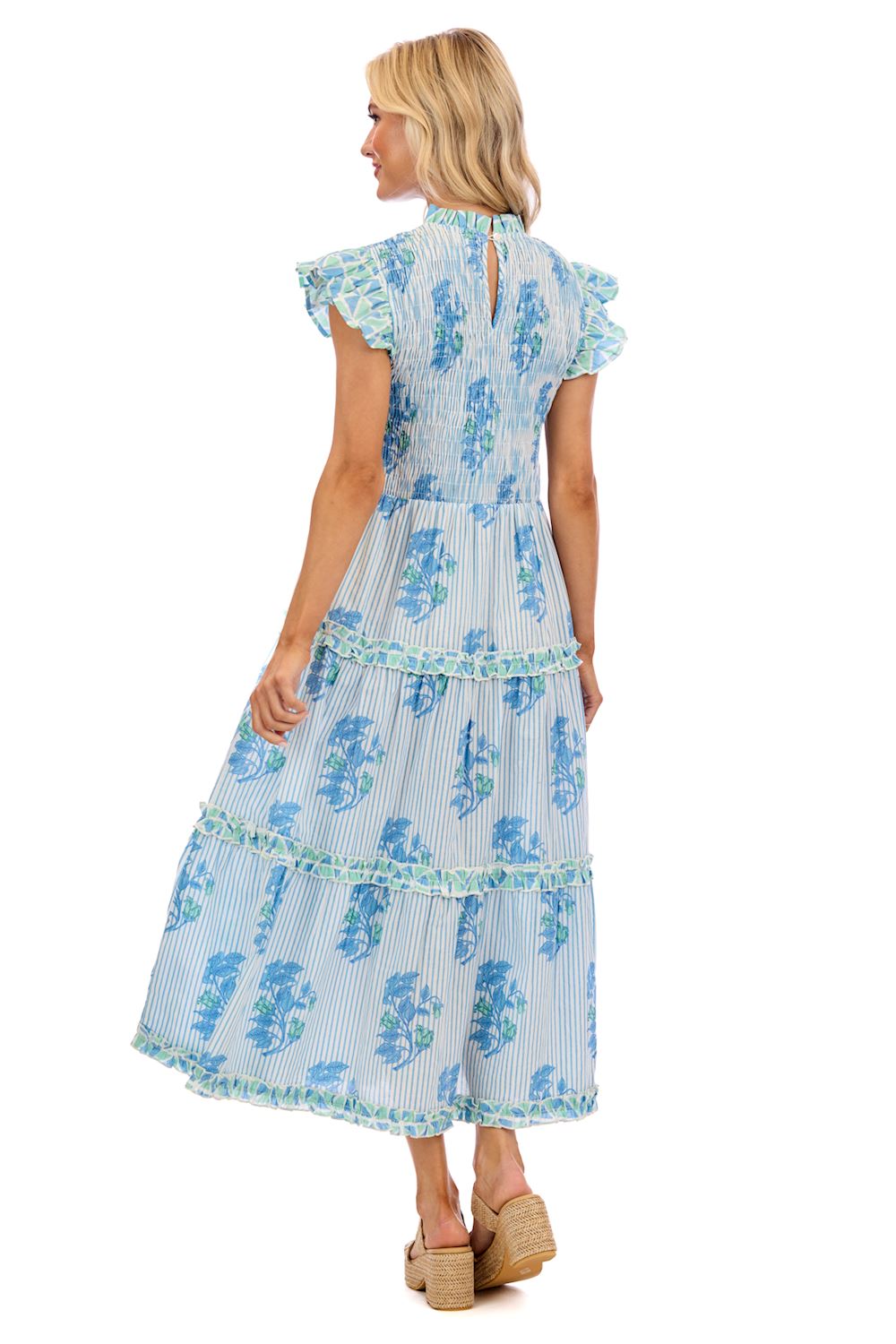 MUD PIE PERIN SMOCKED MIDI DRESS-BLUE